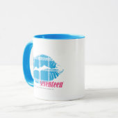 Kariertes Aqua Tasse (Vorderseite Links)
