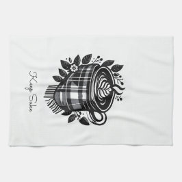 kariertes Aquarellgetränk Bauernhof latte Kaffee Geschirrtuch