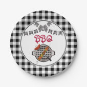 Kariertes Banner-GRILLEN-Party in Schwarz und Weiß Pappteller (Vorderseite)