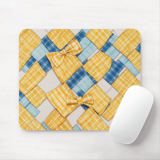 Kariertes Basketwegemuster Gelb und Blau Mousepad (Mit Mouse)