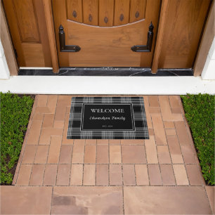Kariertes Begrüßungsmonogramm eines rustikalen Büf Fußmatte