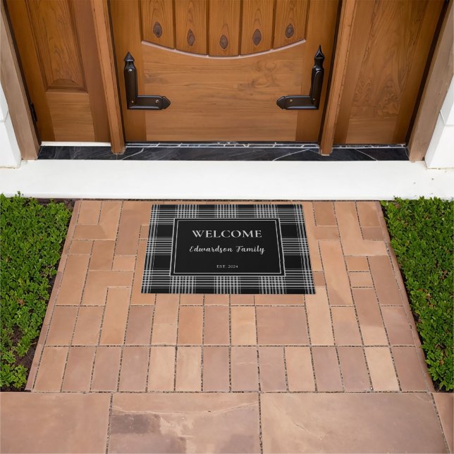 Kariertes Begrüßungsmonogramm eines rustikalen Büf Fußmatte (Außenbereich)