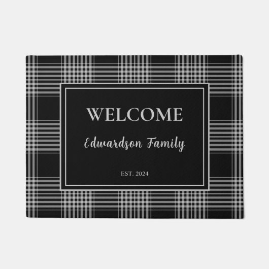 Kariertes Begrüßungsmonogramm eines rustikalen Büf Fußmatte (Vorderseite)