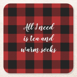 Kariertes, benutzerdefiniertes Sprichwort in Rot u Rechteckiger Pappuntersetzer