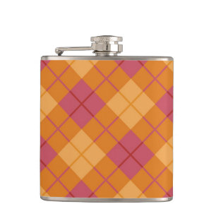 Kariertes Bias-Muster in Orange und Pink Flachmann