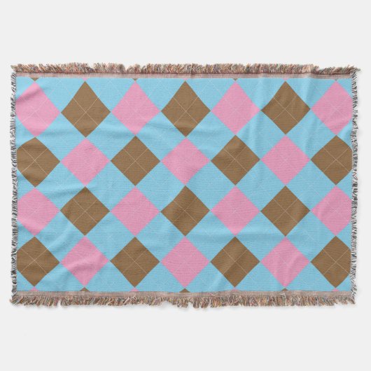 Kariertes Blau, Braun und Rosa Muster Decke (Vorderseite)