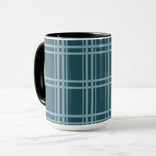 Kariertes Blau Tasse (Vorderseite Links)