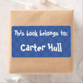 Kariertes blaues Etikett "Dieses Buch gehört zu" (Insitu)