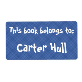 Kariertes blaues Etikett "Dieses Buch gehört zu"