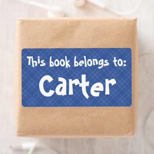 Kariertes blaues Etikett "Dieses Buch gehört zu" (Insitu)