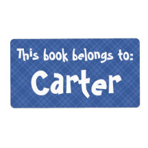 Kariertes blaues Etikett "Dieses Buch gehört zu"