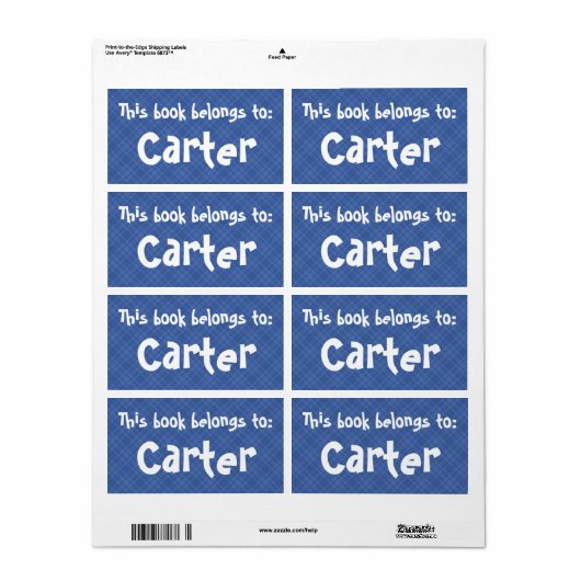 Kariertes blaues Etikett "Dieses Buch gehört zu" (Vorne)