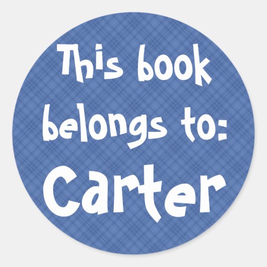 Kariertes blaues Etikett "Dieses Buch gehört zu" Runder Aufkleber (Vorderseite)