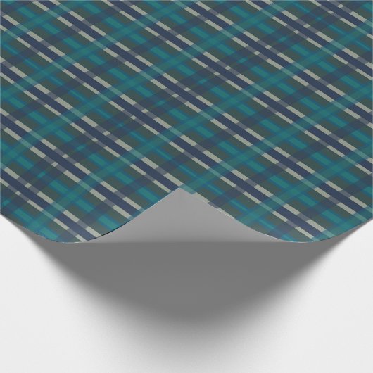 Kariertes blaues Grün Lila und Türkis Geschenkpapier (Ecke)
