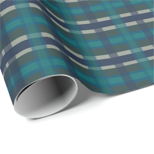 Kariertes blaues Grün Lila und Türkis Geschenkpapier (Rolleneckpunkt)