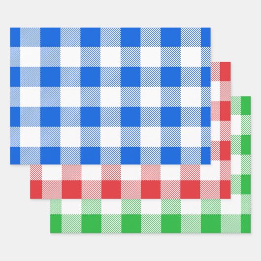 Kariertes, blaues, grünes und weißes Buffalo-Muste Geschenkpapier Set (Set)
