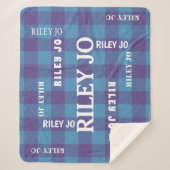 Kariertes blaues Lila Muster Rustikale Namenskolla Sherpadecke (Vorderseite)