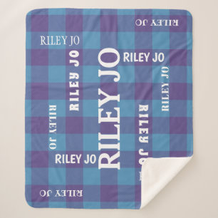 Kariertes blaues Lila Muster Rustikale Namenskolla Sherpadecke