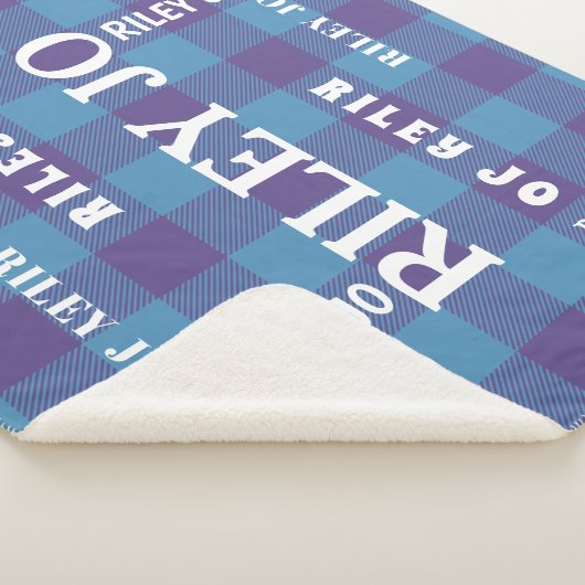 Kariertes blaues Lila Muster Rustikale Namenskolla Sherpadecke (3/4)