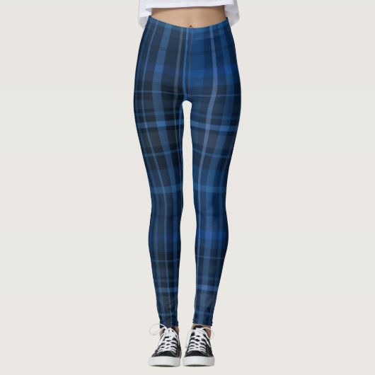 Kariertes blaues Muster Leggings (Vorderseite)