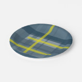 Kariertes blaues und gelbes Muster Pappteller (Schrägansicht)