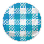 Kariertes Blue-Checkered Buffalo Keramikknauf (Vorderseite)