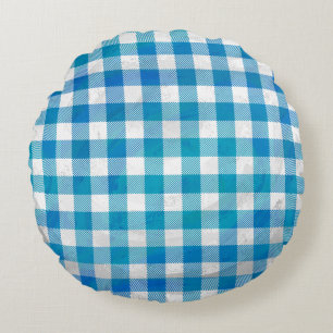 Kariertes Blue-Checkered Buffalo Rundes Kissen
