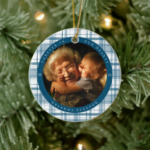 Kariertes Blue Memorial Zwei Foto Keramik Ornament