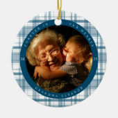 Kariertes Blue Memorial Zwei Foto Keramik Ornament (Vorne)