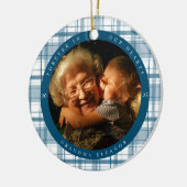 Kariertes Blue Memorial Zwei Foto Keramik Ornament (Links)