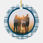 Kariertes Blue Memorial Zwei Foto Keramik Ornament (Hinten)