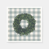 Kariertes Boxwood Wreath Stilvolles Bauernhaus Lan Serviette (Vorderseite)
