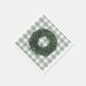 Kariertes Boxwood Wreath Stilvolles Bauernhaus Lan Serviette (Ecke)