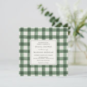 Kariertes Brautparty mit grünem und weißem Buffalo Einladung (Stehend Vorderseite)