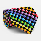 Kariertes breiteres Spektrum-Regenbogen-Schwarzes Krawatte (Gerollt)