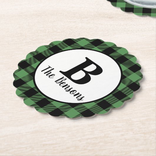 Kariertes Buffalo, Classic Green Black Monogram Untersetzer (angewinkelt)