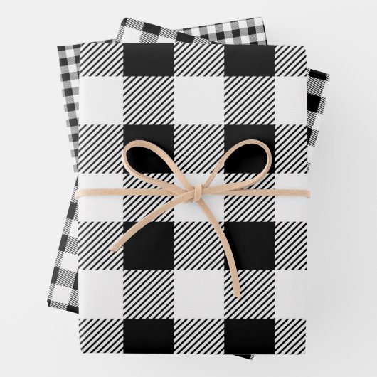 Kariertes Buffalo mit schwarzem und weißem Büffel Geschenkpapier Set (Beispiel)