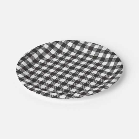 Kariertes Buffalo-Muster für einfache Schwarz-Weiß Pappteller (Schrägansicht)