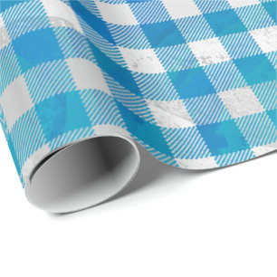 Kariertes Büffel-Karo Blau und Weiß Geschenkpapier