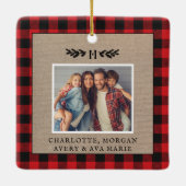 Kariertes Burlap-Monogramm-Foto in Rot und Schwarz Keramikornament (Rückseite)