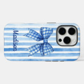 Kariertes Coquette-Bogen-Monogramm Case-Mate iPhone Hülle (Rückseite (Horizontal))
