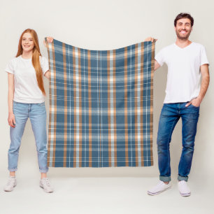 Kariertes Design in Blau, Creme und Orange Fleecedecke