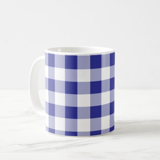 Kariertes  Design in Blau und Weiß Buffalo Trendy Kaffeetasse (Vorderseite Links)