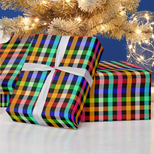 Kariertes Design von Black Multicolored Gingham Geschenkpapier