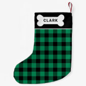 Kariertes Dog-Bone-Monogramm aus grün und schwarz Kleiner Weihnachtsstrumpf (Rückseite)