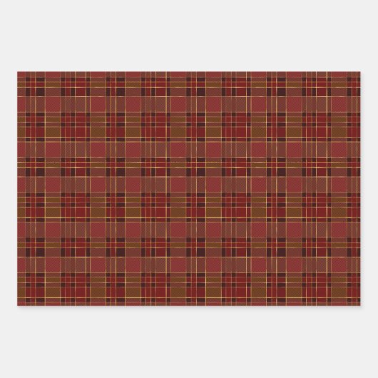 Kariertes dunkelrotes Weihnachtsgold Geschenkpapier Set (Vorderseite)