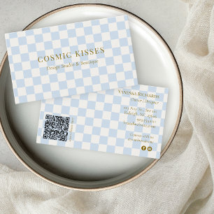 Kariertes Eisblau-Creme-QR-Boutique-Marketing Visitenkarte