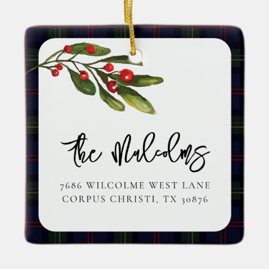 Kariertes elegantes Rustikales Classic Tartan Foto Keramikornament (Vorderseite)