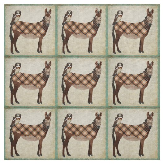 Kariertes Esel-u. Eulen-Gewebe Stoff (Muster)