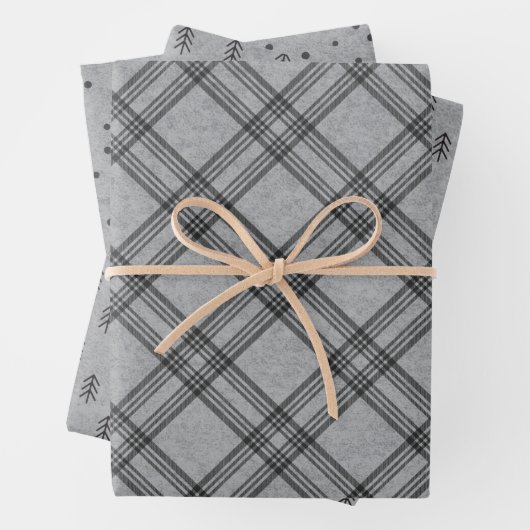 Kariertes Faltpapier mit festem Flanell - Holzkohl Geschenkpapier Set (Beispiel)